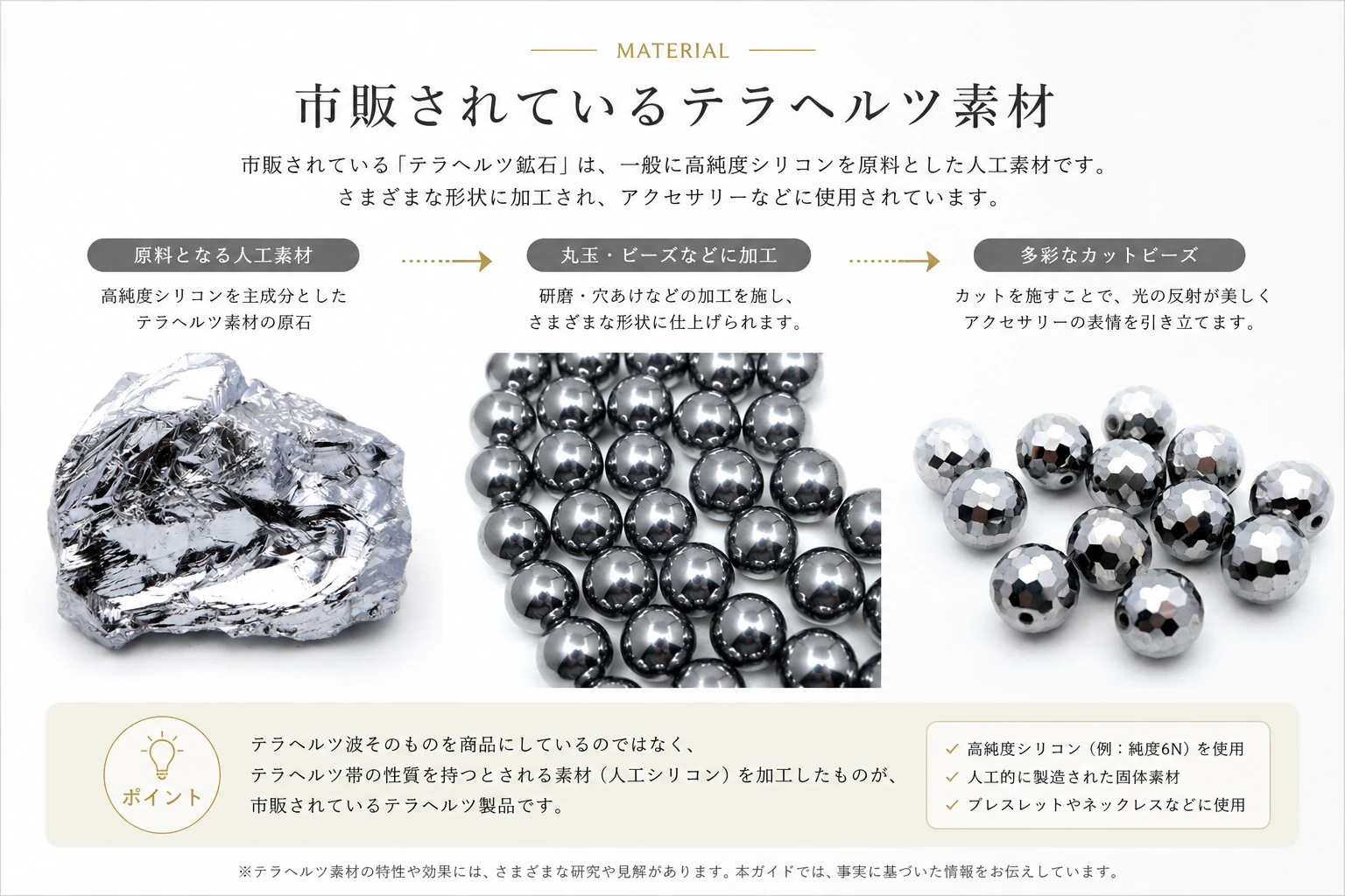 テラヘルツ波と市販されているテラヘルツ素材の違いを説明する画像