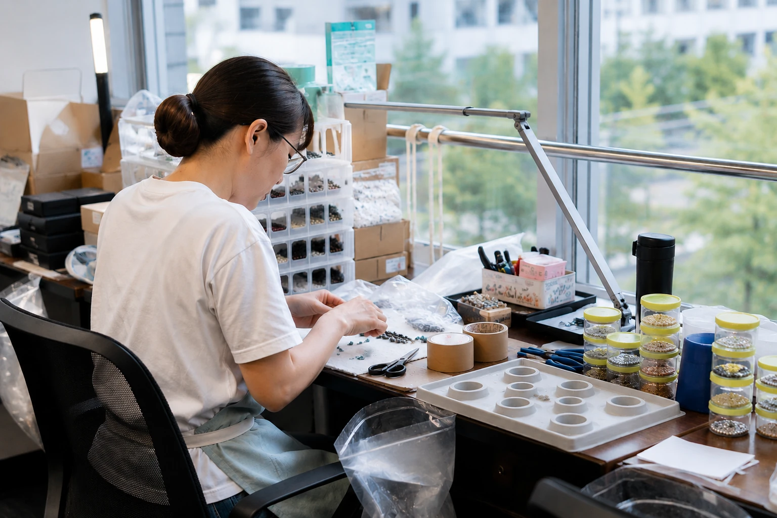 GOLD STONEの国内スタッフがテラヘルツ商品の仕立てや準備を行っている作業風景