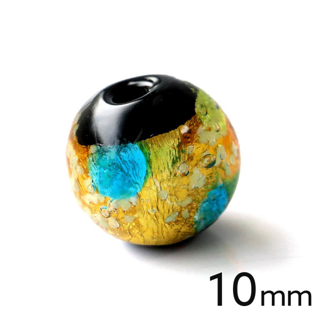 光る ホタルガラス イエロー ブルー MIX 10mm 粒売り 1粒 とんぼ玉 青色 黄色 沖縄 琉球 お土産