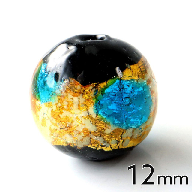 光る ホタルガラス イエロー ブルー MIX 12mm 粒売り 1粒 とんぼ玉 青色 黄色 沖縄 琉球 お土産
