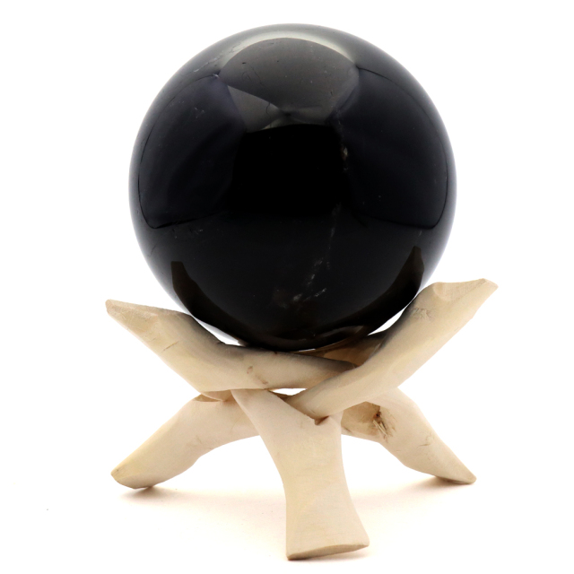 モリオン 黒水晶 丸玉 木製台座付き 直径 80mm 山東省産 天然石