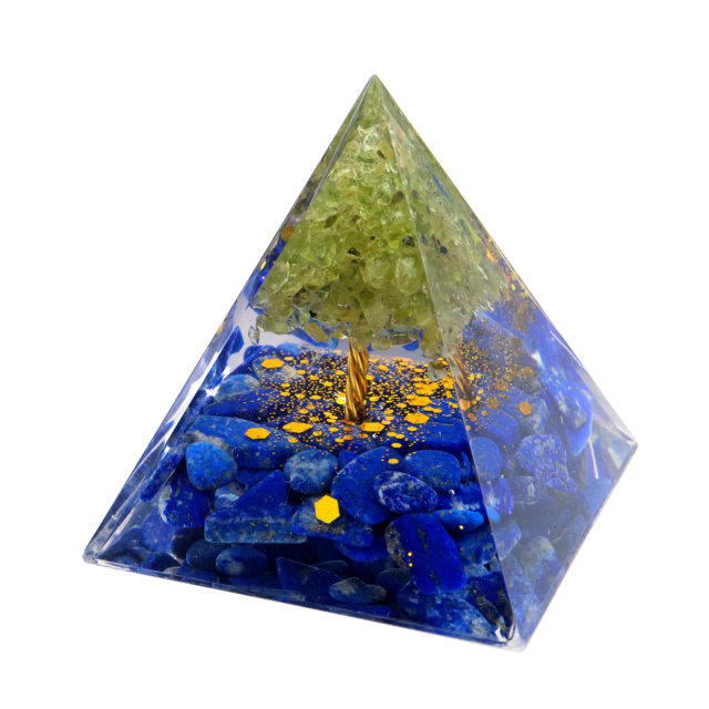 オルゴナイト ピラミッド 招財樹 ツリー 天然石 さざれ ラピスラズリ ペリドット 幅 約5cm orgonite pyramid 置物  パワーストーン 浄化