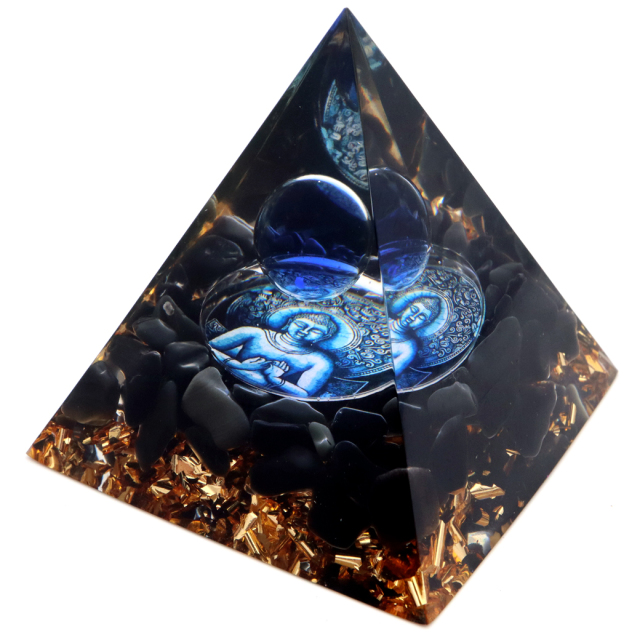 オルゴナイト ピラミッド オブシディアン さざれ 黒曜石 如来 orgonite pyramid  置物 天然石 パワーストーン 浄化
