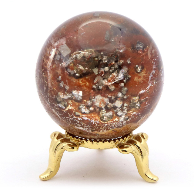 ルチル入り ガーデンクォーツ 庭園水晶 丸玉 台座付き 直径約41mm 1点もの