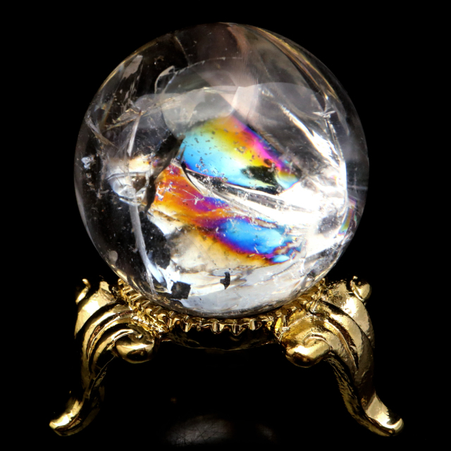アイリスクォーツ 丸玉 水晶 虹入り AA 天然 直径約30mm 台座付き