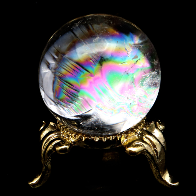 アイリスクォーツ 丸玉 水晶 虹入り AA 天然 直径約28mm 台座付き