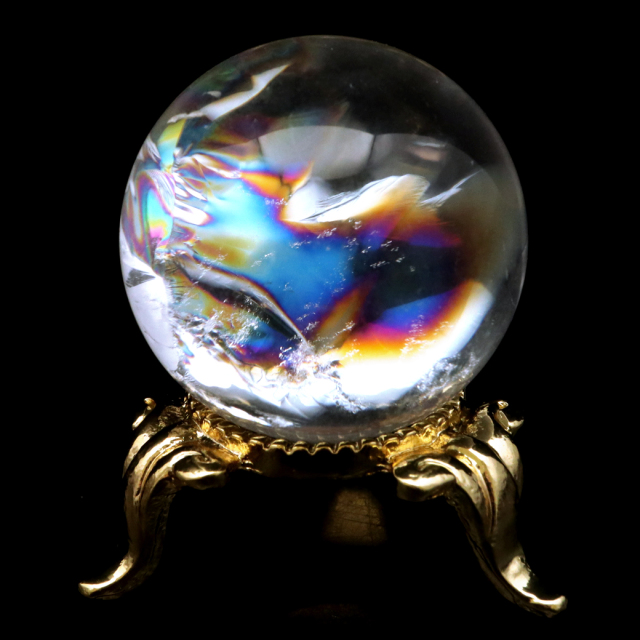 アイリスクォーツ 丸玉 水晶 虹入り AA 天然 直径約29mm 台座付き